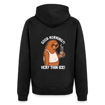 Guten Morgen sehr dünne Folivora - Unisex Premium Bio Zip Hoodie - Schwarz - Hinten - Nico (187cm)