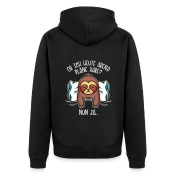 Ich Habe Heute Abend Pläne Folivora - Unisex Premium Bio Zip Hoodie - Schwarz - Hinten - Nico (187cm)