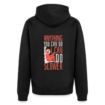 Ich kann alles langsamer machen Folivora Braunkehl - Unisex Premium Bio Zip Hoodie - Schwarz - Hinten - Nico (187cm)