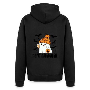 Halloween Ghost with Bubble Tea Jack-o-lantern Hat - Unisex Premium Organic Zip Hoodie - black - Back - Nico (187cm)