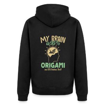 Mein Gehirn besteht zu 95% aus Origami Falten Eule Papierkranich - Unisex Premium Bio Zip Hoodie - Schwarz - Hinten - Nico (187cm)