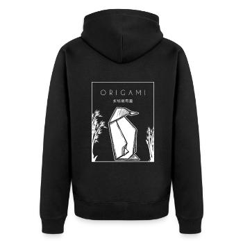 Origami Chinesisches Hanzi Falten Eule Papierkranich - Unisex Premium Bio Zip Hoodie - Schwarz - Hinten - Nico (187cm)