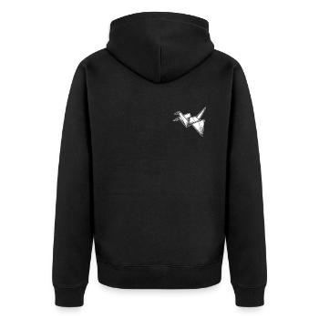 Origami Logo Emblem Owl Paper Crane Folding - Unisex Premium Organic Zip Hoodie - black - Back - Nico (187cm)