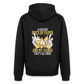 Ein quadratisches Stück Papier Papierkran Falten Eule - Unisex Premium Bio Zip Hoodie - Schwarz - Hinten - Nico (187cm)