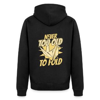 Never Too Old To Fold Owl Paper Crane Folding - Unisex Premium Organic Zip Hoodie - black - Back - Nico (187cm)
