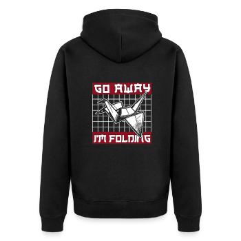 Go Away I'm Folding Paper Crane Folding Owl - Unisex Premium Organic Zip Hoodie - black - Back - Nico (187cm)