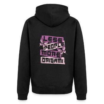 Weniger Menschen Mehr Origami Eule Papier Kranich Falten - Unisex Premium Bio Zip Hoodie - Schwarz - Hinten - Nico (187cm)