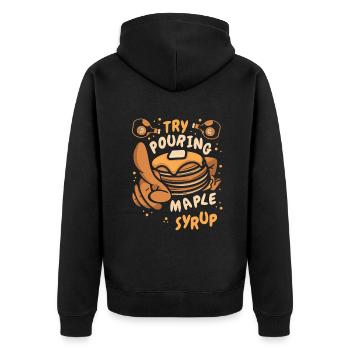 Essayez de verser des recettes de sirop d’érable Griddlecake - Veste à capuche bio Premium Unisexe - noir - Dos - Nico (187cm)