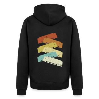 Retro Harmonist Harmonicist Mouth Harp Harmonica - Unisex Premium Organic Zip Hoodie - black - Back - Nico (187cm)