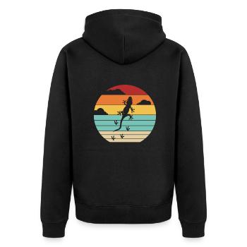Retro Gekkota Schopfeidechse Gecko Experte Leopard - Unisex Premium Bio Zip Hoodie - Schwarz - Hinten - Nico (187cm)