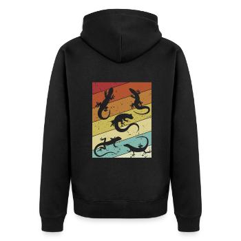 Retro Schopfeidechse Gekkota Gecko Experte Leopard - Unisex Premium Bio Zip Hoodie - Schwarz - Hinten - Nico (187cm)