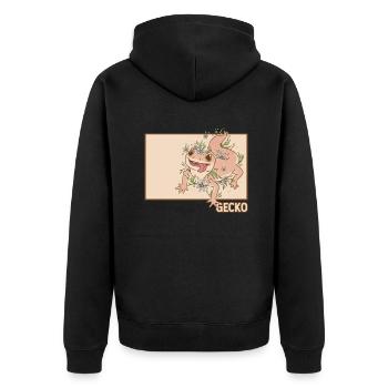 Gecko Doodle Chinesisches Hanzi Schopfeidechse Leopard - Unisex Premium Bio Zip Hoodie - Schwarz - Hinten - Nico (187cm)