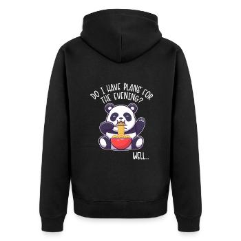 Ich habe Pläne für den Abend Panda Bär Freund - Unisex Premium Bio Zip Hoodie - Schwarz - Hinten - Nico (187cm)