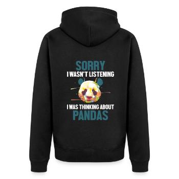 Ich dachte an Pandas Panda Bär Freund Riese - Unisex Premium Bio Zip Hoodie - Schwarz - Hinten - Nico (187cm)