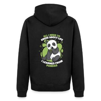 Ich habe von Pandas Panda Bär Freund Giant gelernt - Unisex Premium Bio Zip Hoodie - Schwarz - Hinten - Nico (187cm)