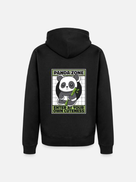 Panda Zone Enter At Your Own Cuteness Panda Bear - Unisex Premium Organic Zip Hoodie - black