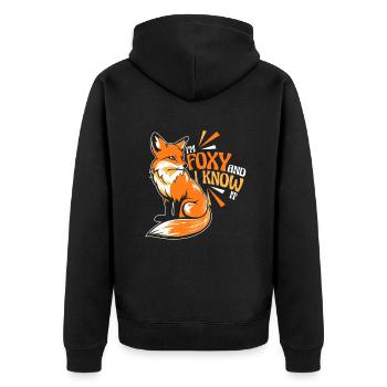 Ich bin fuchsig und ich weiß es Rotfuchs Canidae caninae - Unisex Premium Bio Zip Hoodie - Schwarz - Hinten - Nico (187cm)