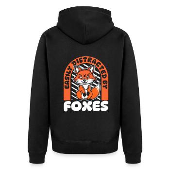 Leicht ablenkbar durch Füchse Canidae Caninae Rot - Unisex Premium Bio Zip Hoodie - Schwarz - Hinten - Nico (187cm)