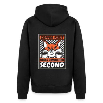 Le café d’abord, puis la domination du monde, le renard roux - Veste à capuche bio Premium Unisexe - noir - Dos - Nico (187cm)