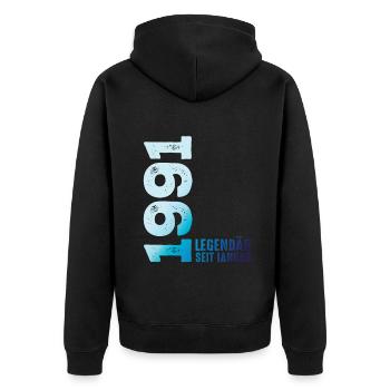 Limited Edition January 1991 Legendär Seit January - Unisex Premium Bio Zip Hoodie - Schwarz - Hinten - Nico (187cm)