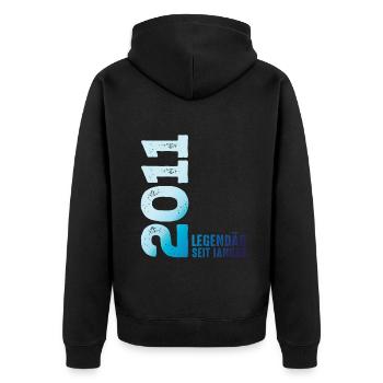 Limited Edition January 2011 Legendär Seit January - Unisex Premium Bio Zip Hoodie - Schwarz - Hinten - Nico (187cm)