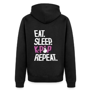 Manger Dormir K-Pop Répéter Mode de vie - Veste à capuche bio Premium Unisexe - noir - Dos - Nico (187cm)