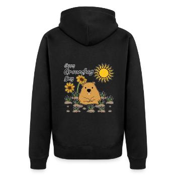 Happy Groundhog Day Sunny Flower Friend - Unisex Premium Organic Zip Hoodie - black - Back - Nico (187cm)