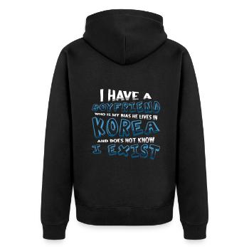 K-Pop : J’ai un petit ami en Corée - Veste à capuche bio Premium Unisexe - noir - Dos - Nico (187cm)