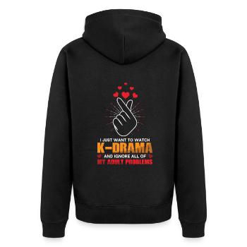 Ich Will Nur K-Drama Schauen Und Meine - Unisex Premium Bio Zip Hoodie - Schwarz - Hinten - Nico (187cm)