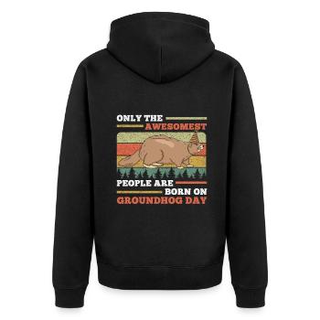 Nur Die Besten Werden Am Murmeltiertag Geboren - Unisex Premium Bio Zip Hoodie - Schwarz - Hinten - Nico (187cm)