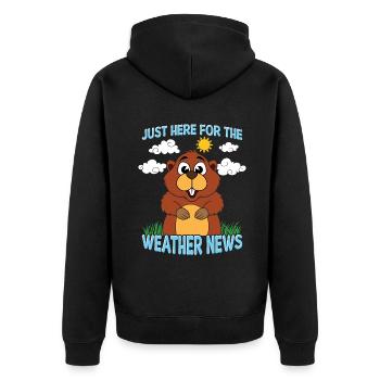 Just here for the weather news - Unisex Premium Organic Zip Hoodie - black - Back - Nico (187cm)