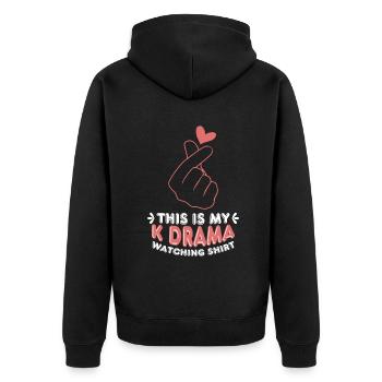 K Drama Watching Herzhand - Unisex Premium Bio Zip Hoodie - Schwarz - Hinten - Nico (187cm)