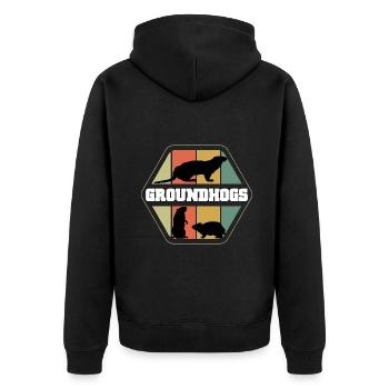 Groundhogs Silhouetten Retro Stil - Unisex Premium Bio Zip Hoodie - Schwarz - Hinten - Nico (187cm)