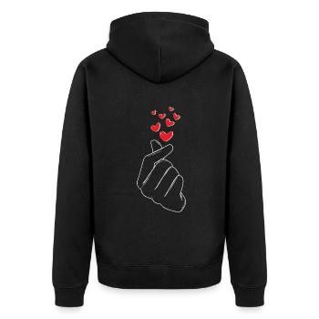 Herzhand Geste Liebe Rot Herz Symbolik - Unisex Premium Bio Zip Hoodie - Schwarz - Hinten - Nico (187cm)