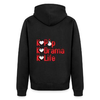 K Pop K Drama K Life Leidenschaft - Unisex Premium Bio Zip Hoodie - Schwarz - Hinten - Nico (187cm)