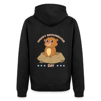 Fröhlicher Murmeltiertag Niedlicher Gruß - Unisex Premium Bio Zip Hoodie - Schwarz - Hinten - Nico (187cm)