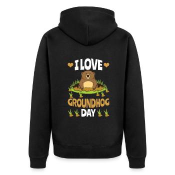 I Love Groundhog Day Cute Groundhog Fun - Unisex Premium Organic Zip Hoodie - black - Back - Nico (187cm)
