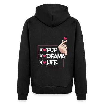 K-Pop K-Drama K-Life Begeisterung - Unisex Premium Bio Zip Hoodie - Schwarz - Hinten - Nico (187cm)