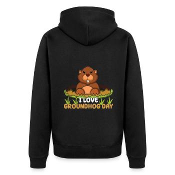 I Love Groundhog Day Groundhog Motif - Unisex Premium Organic Zip Hoodie - black - Back - Nico (187cm)