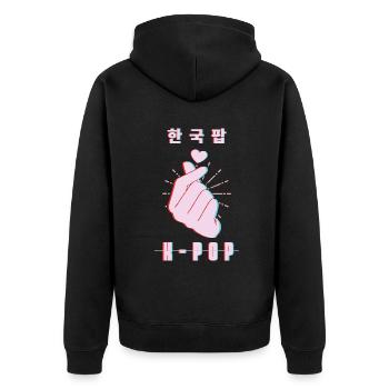 K-Pop Liebeszeichen Mit Herz Und Hand - Unisex Premium Bio Zip Hoodie - Schwarz - Hinten - Nico (187cm)