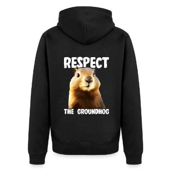Respektiere Das Murmeltier – Humorvolle Erinnerung - Unisex Premium Bio Zip Hoodie - Schwarz - Hinten - Nico (187cm)