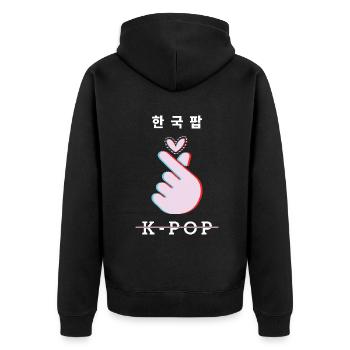 K-Pop Liebe Zeichen Hand Geste - Unisex Premium Bio Zip Hoodie - Schwarz - Hinten - Nico (187cm)