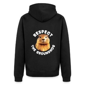Ehre Das Murmeltier Motiv Respekt - Unisex Premium Bio Zip Hoodie - Schwarz - Hinten - Nico (187cm)