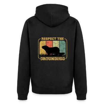 Reverence for the groundhog: Respect the - Unisex Premium Organic Zip Hoodie - black - Back - Nico (187cm)