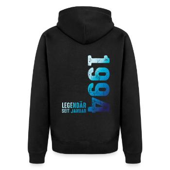 Limited Edition January 1994 Legendär Seit January - Unisex Premium Bio Zip Hoodie - Schwarz - Hinten - Nico (187cm)