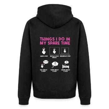 Things I do in my free time: K-Pod - Unisex Premium Organic Zip Hoodie - black - Back - Nico (187cm)