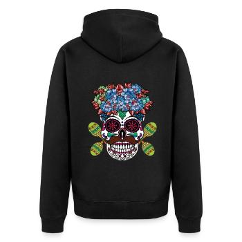 Lebendiger Día de los Muertos Totenkopf mit Blumen - Unisex Premium Bio Zip Hoodie - Schwarz - Hinten - Nico (187cm)