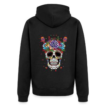 Colorful skull art with flowers - Unisex Premium Organic Zip Hoodie - black - Back - Nico (187cm)