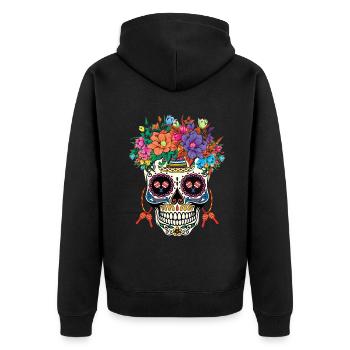 Colorful skull with floral wreath art - Unisex Premium Organic Zip Hoodie - black - Back - Nico (187cm)
