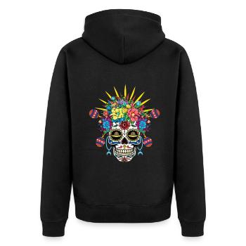 Crâne de fleurs colorées avec couronne de fleurs - Veste à capuche bio Premium Unisexe - noir - Dos - Nico (187cm)